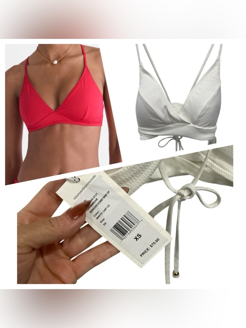 vineyard vines Women's Sconset Bikini Top white size XS